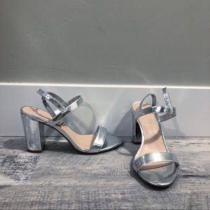 Silver faux leather heels